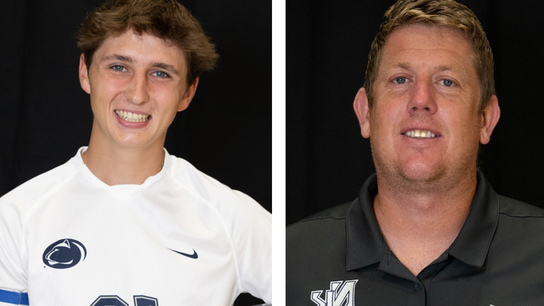 Side-by-side photos of soccer coach and player